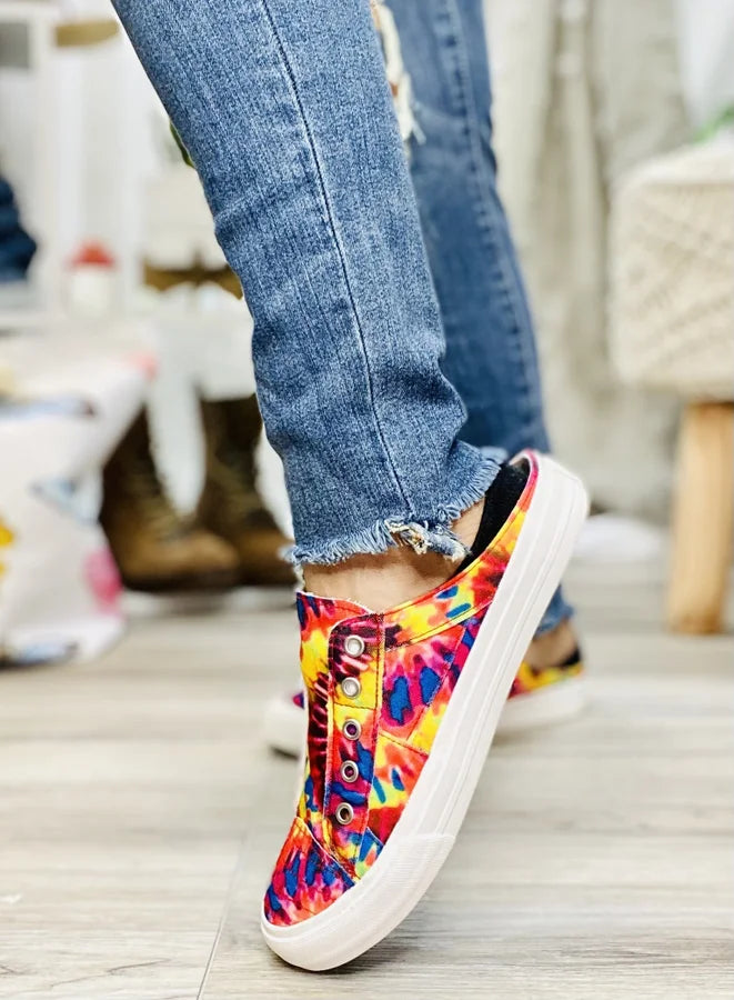 "Playtime" Red/Multicolor Tie Dye Slip-On Shoes - Gypsy Jazz