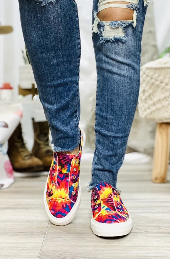 "Playtime" Red/Multicolor Tie Dye Slip-On Shoes - Gypsy Jazz