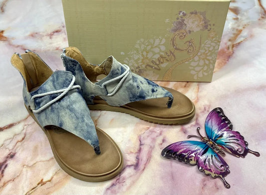 "Dusk" Denim Tie Dye Zip-Up Sandals - Gypsy Jazz