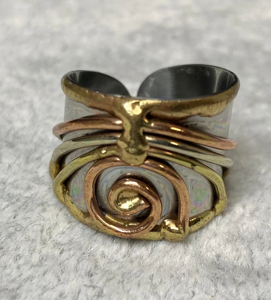 ANJU MIXED METAL SWIRLY DESIGN CUFF RING