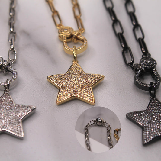 18" Necklace with Pave Cubic Zirconia Crystal Star