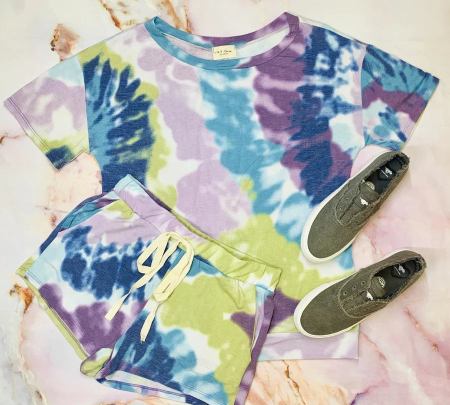 Purple/Blue Tie Dye Short Sleeve Top
