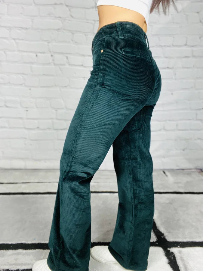 Judy Blue - "Alice" Dark Green Corduroy High-Waisted Wide Leg Jeans