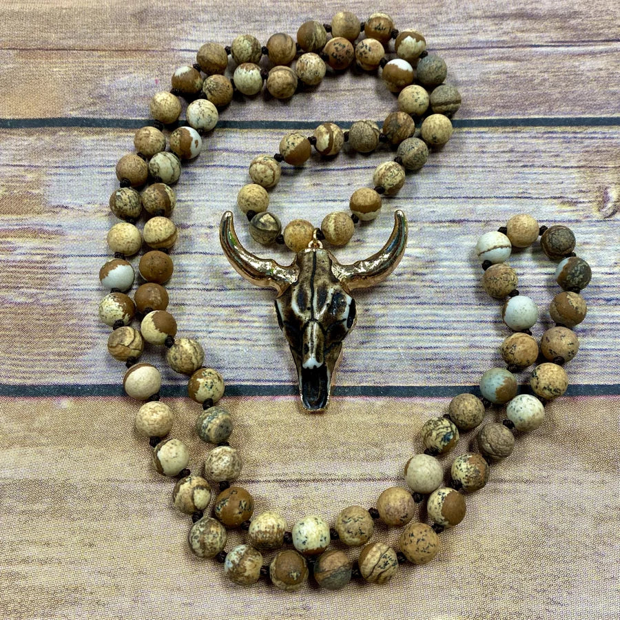 Bull Skull Beaded Necklace