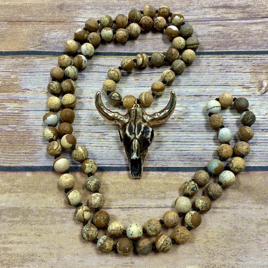 Bull Skull Beaded Necklace