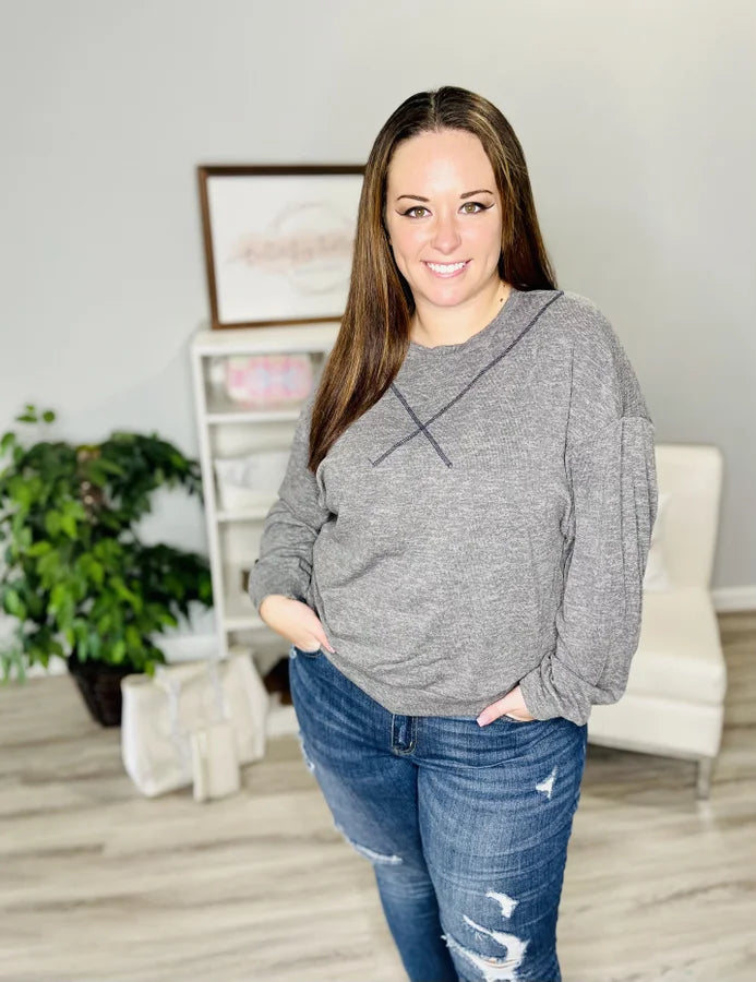 Reg. Charcoal Two Tone Long Sleeve Top