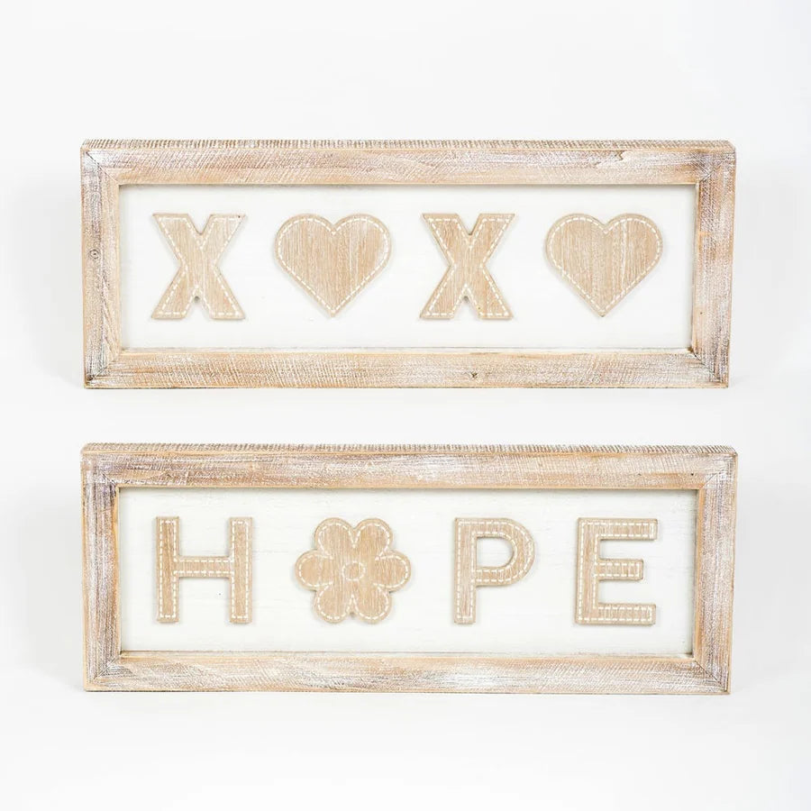 "Hope"/"XOXO" Wooden Framed Sign - Reversible