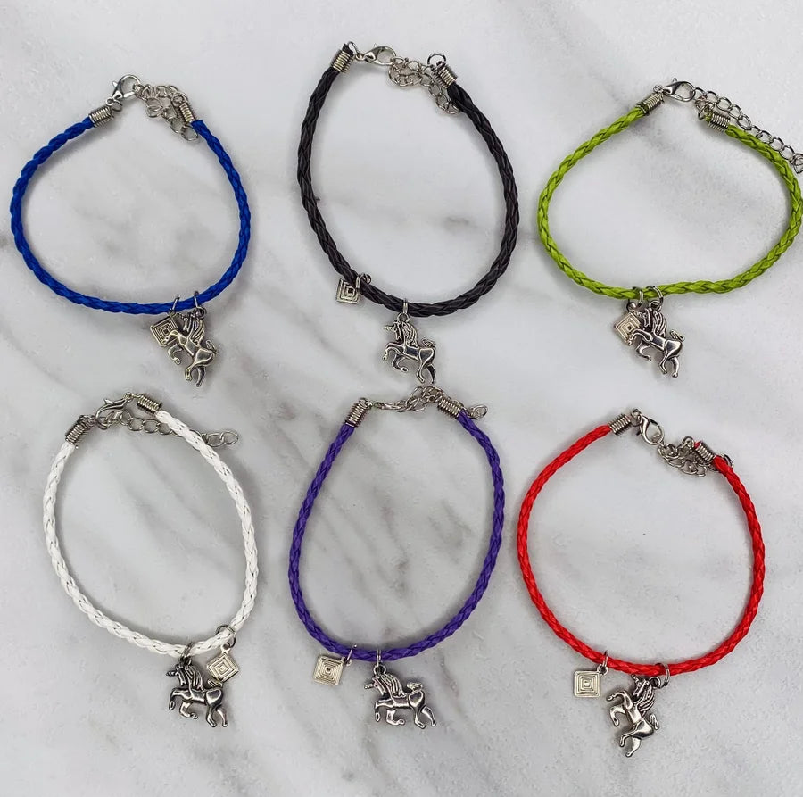 Thin Rope Bracelet w/ Unicorn Charm (Multiple Colors)