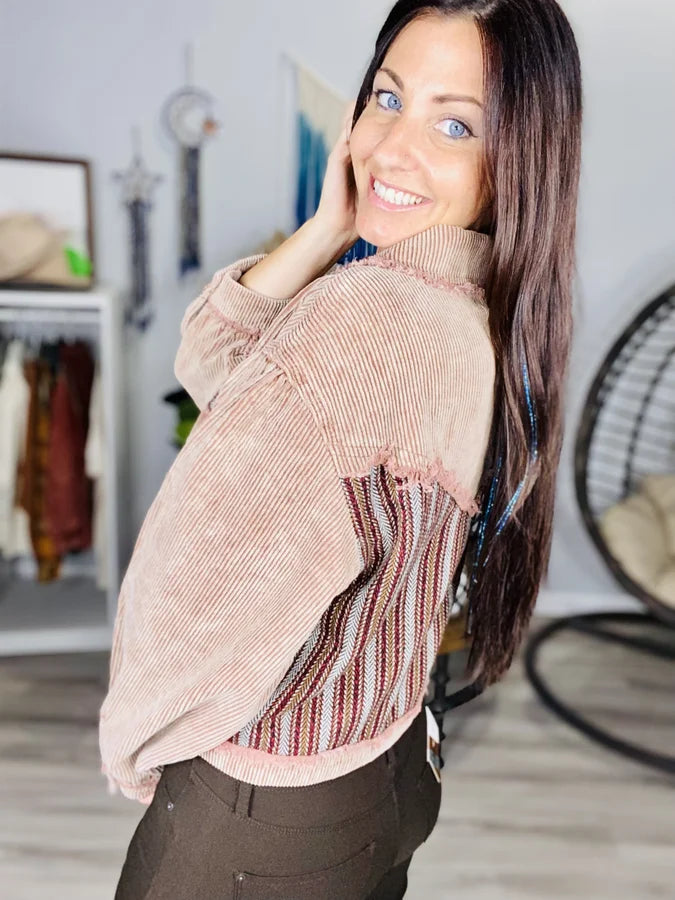 Mocha/Brick Red Corduroy Jacket