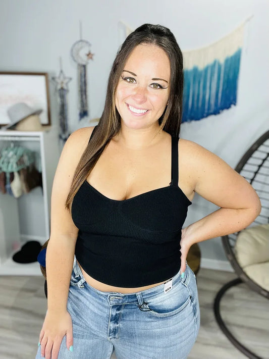 Reg. Black Ribbed Sweater Cami Top