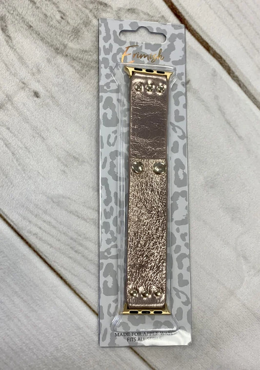 Erimish Rose Gold Metallic Leather Watch Band