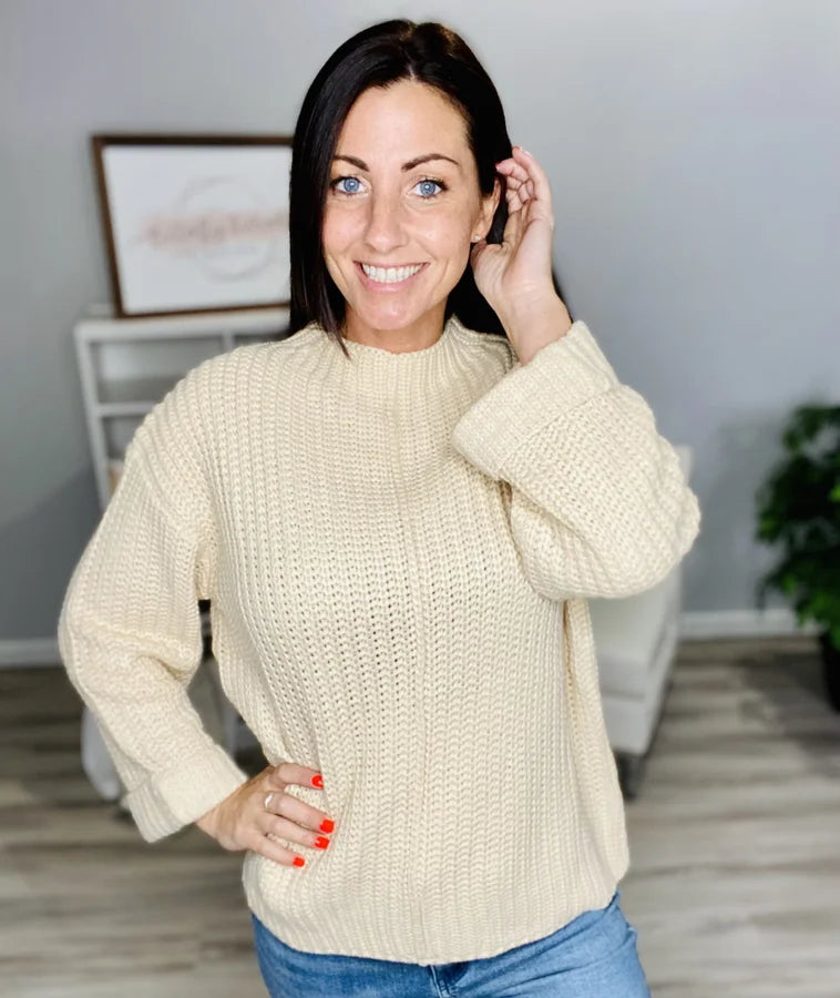 Reg. Pale Peach Mock Neck Hi-Low Sweater
