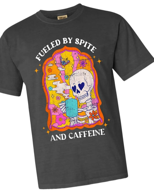 "Fueled By Spite and Caffeine" Front Print Only Short Sleeve/Crewneck Sweatshirt