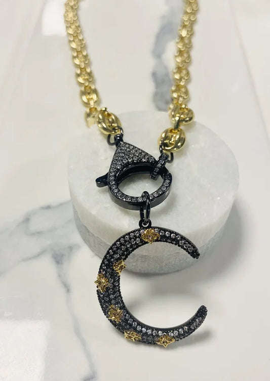 18" Gold Link Chain with Pave Crystal Moon