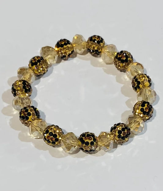 Tan Leopard Crystal Beaded Bracelet