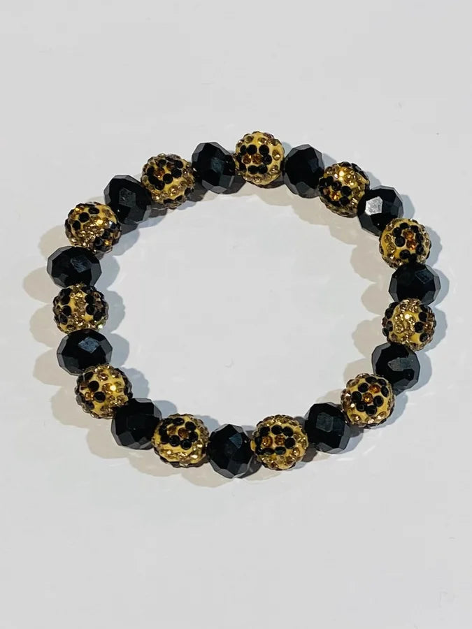 Black Leopard Crystal Beaded Bracelet