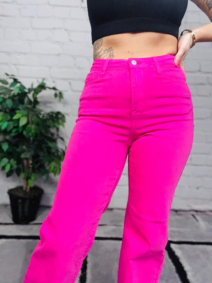 Judy Blue - "Heather" Hot Pink High-Waisted 90s Straight Leg Jeans