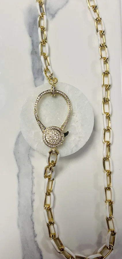 18" - Gold & Enamel Link Chains with Large CZ Crystal Clasp