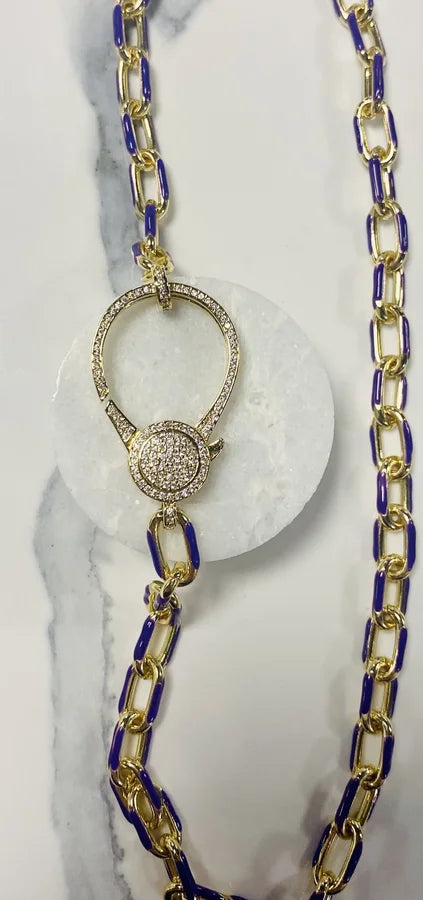 18" - Gold & Enamel Link Chains with Large CZ Crystal Clasp