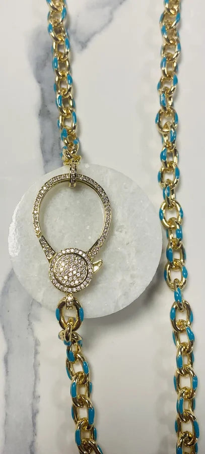 18" - Gold & Enamel Link Chains with Large CZ Crystal Clasp