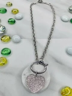 20" -Hardware Link Chain with Pave CZ Heart Pendant