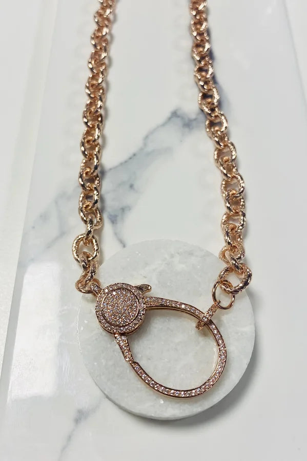 18" Rose Gold Chain Link Necklace with Pave CZ Crystal Clasp