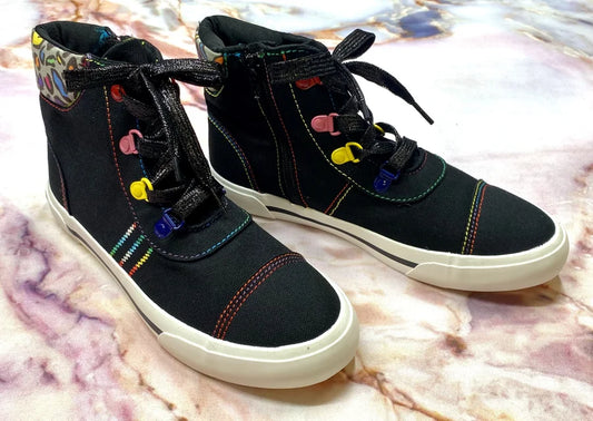 ROCKETDOG BLACK HI-TOP SNEAKERS WITH RAINBOW/LEOPARD DETAIL FOR KIDS