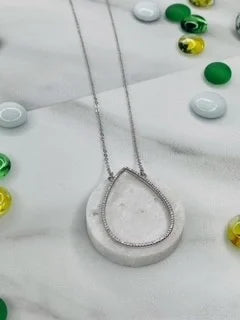 20.5" Silver Necklace with CZ Crystal Teardrop Pendant