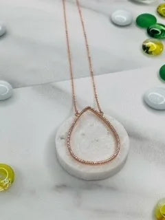 18" Rose Gold Necklace with CZ Crystal Teardrop Pendant