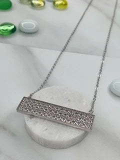 20.5" Silver Necklace with Huge Pave CZ Crystal Bar