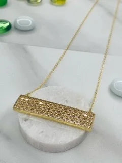 20" Gold Necklace with Huge Pave CZ Crystal Bar