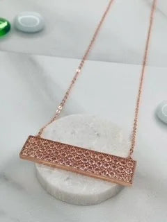 18" Rose Gold Necklace with Huge Pave CZ Crystal Bar