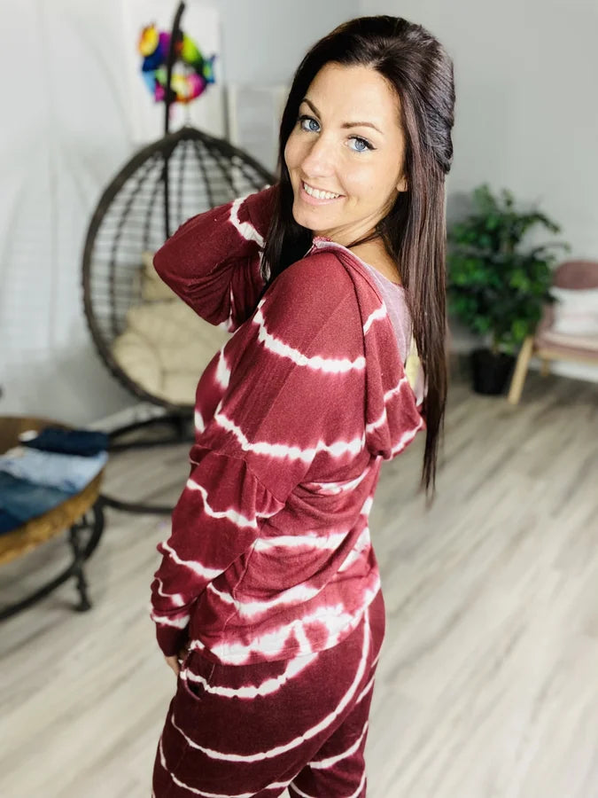 Burgundy Tie Dye Top w/ Hood and Matching Joggers (Sold Separately)