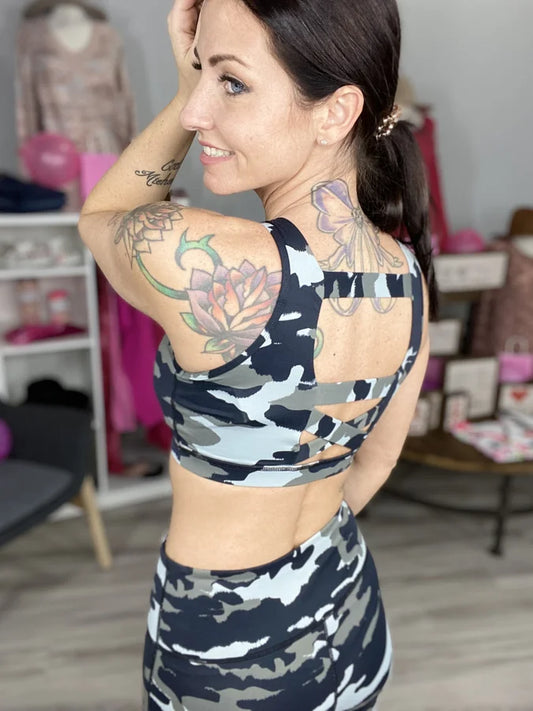 Mono B Jungle Camo Sports Bra w/ Criss-Cross Back