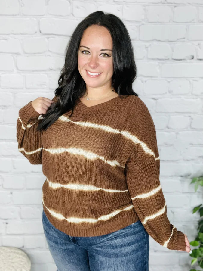 Reg/Plus Chocolate/Ivory Striped Sweater