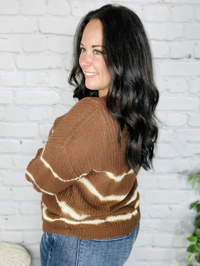 Reg/Plus Chocolate/Ivory Striped Sweater