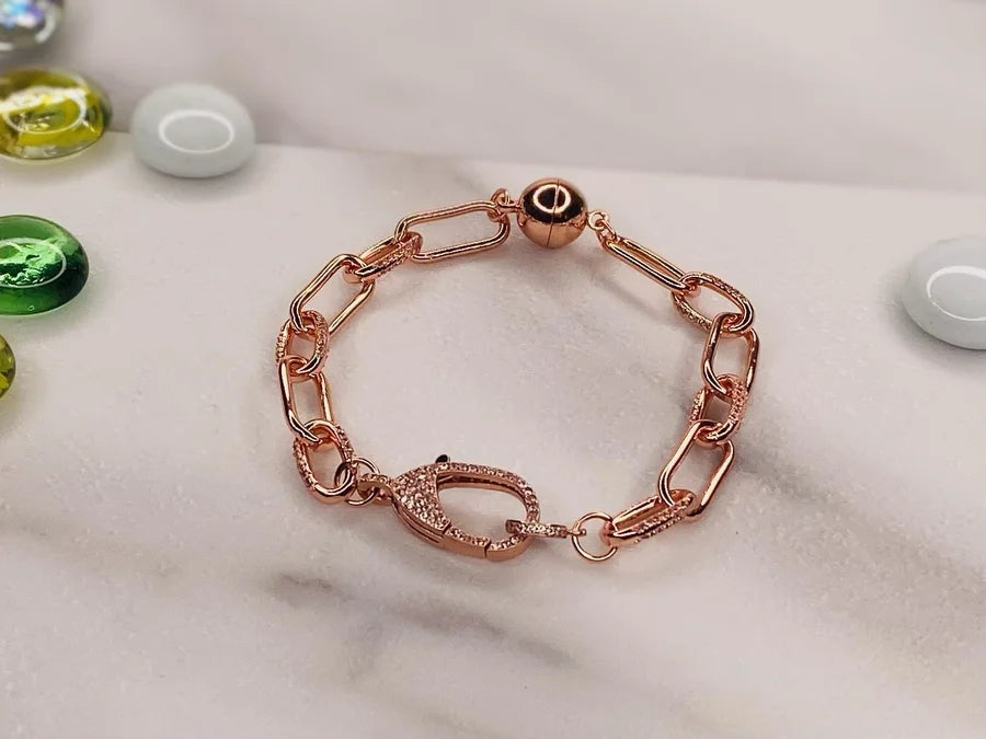 7.5" Rose Gold Paperclip Link Bracelet with CZ Clasp