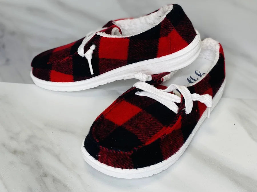 "Lumberjack" Red/Black Buffalo Plaid Kids Shoes - Gypsy Jazz