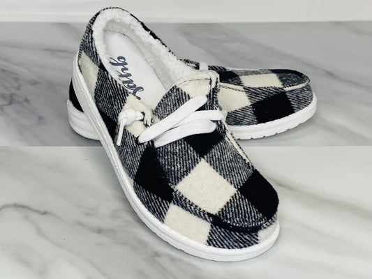 "Lumberjack" White/Black Buffalo Plaid Kids Shoes - Gypsy Jazz