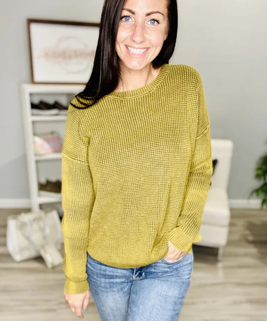 Reg/Plus Wasabi Knit Crew Neck Long Sleeve Top