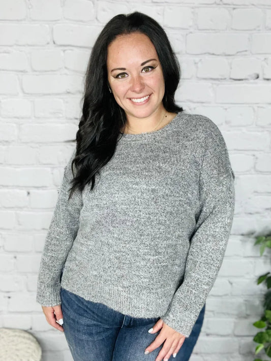 Reg/Plus Heather Grey/White Knit Sweater