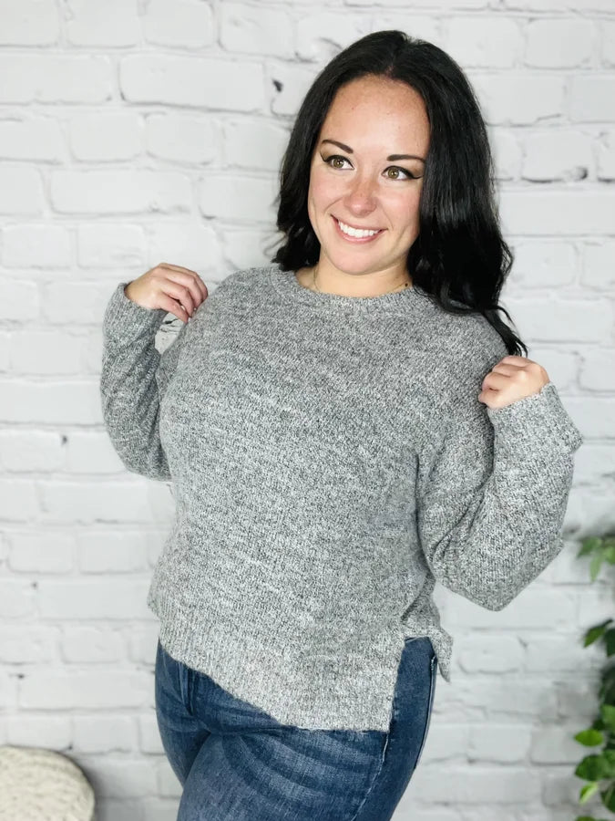 Reg/Plus Heather Grey/White Knit Sweater