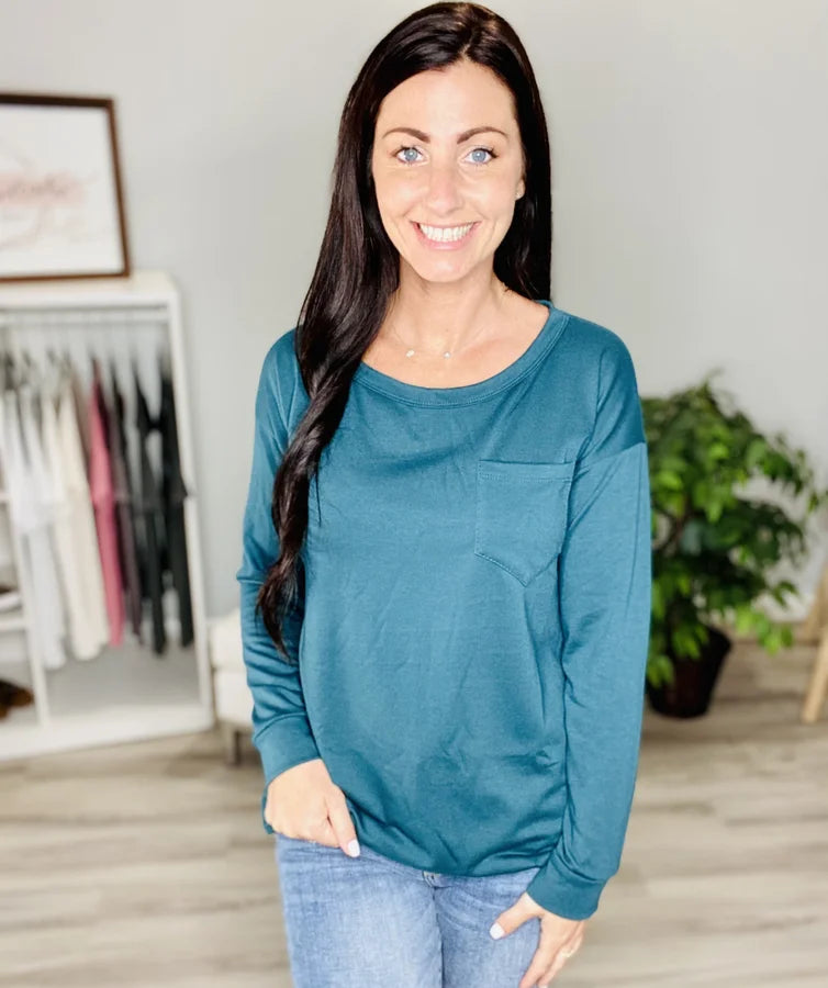 Reg/Plus Dark Teal Long Sleeve Top w/ Pocket