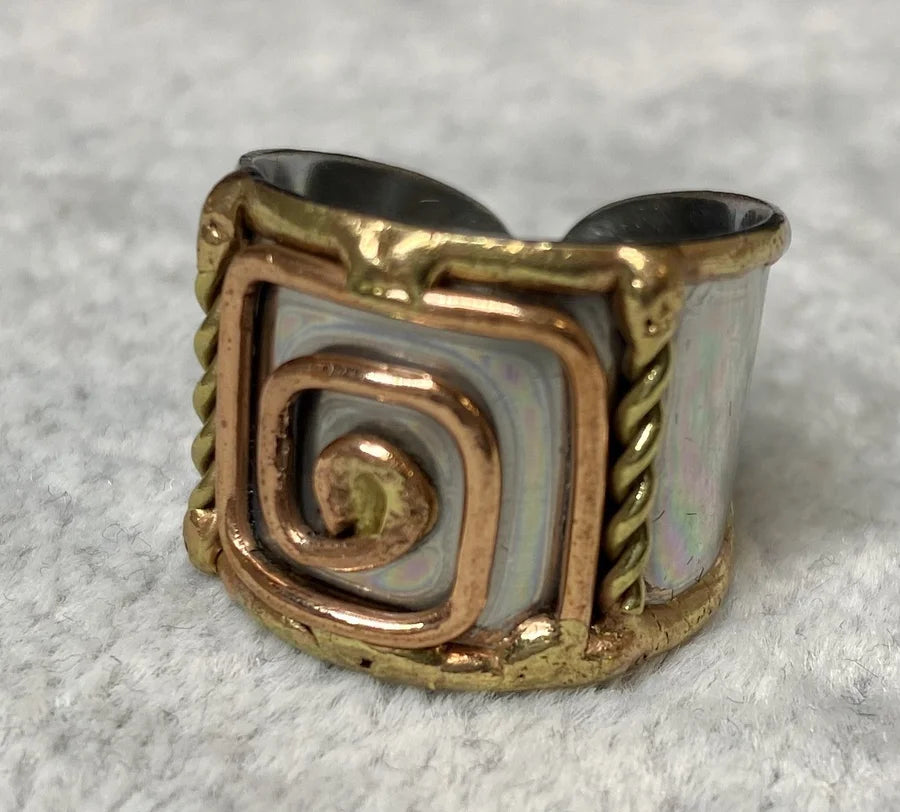 ANJU MIXED METAL SQUARE SWIRL DESIGN CUFF RING