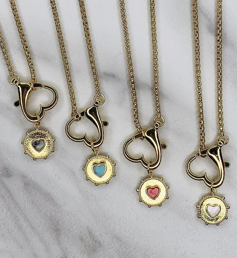 18" Gold Plated Box Link Chain w/ Heart Pendant & Magnetic Closure