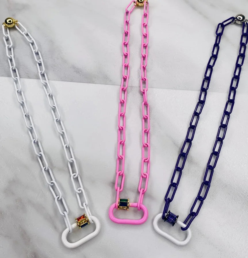 18" Enamel Paperclip Link Chain w/ Carabiner Pendant & Magnetic Closure