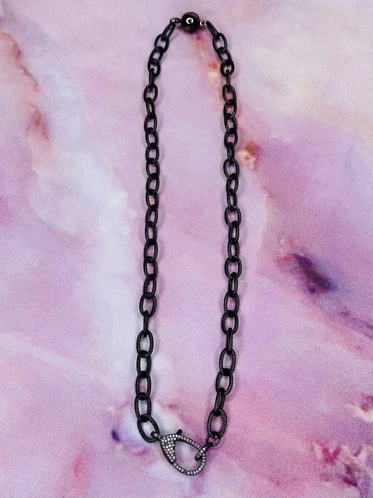 18" Gunmetal Link Chain w/ Pave CZ Clasp & Magnetic Closure