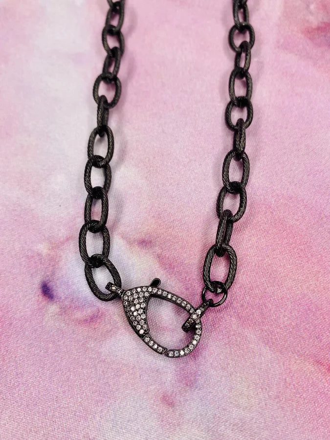 18" Gunmetal Link Chain w/ Pave CZ Clasp & Magnetic Closure