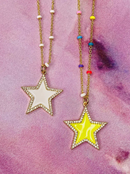 18" Enamel Beaded Chain Necklace w/ Star Pendant & Magnetic Closure