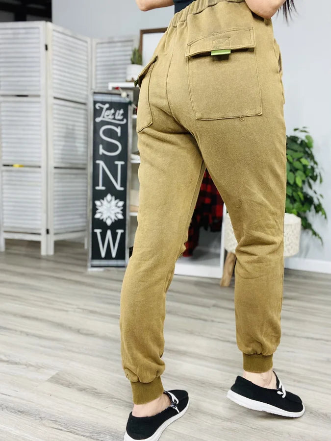 Reg/Plus Olive Mineral Wash Distressed Joggers